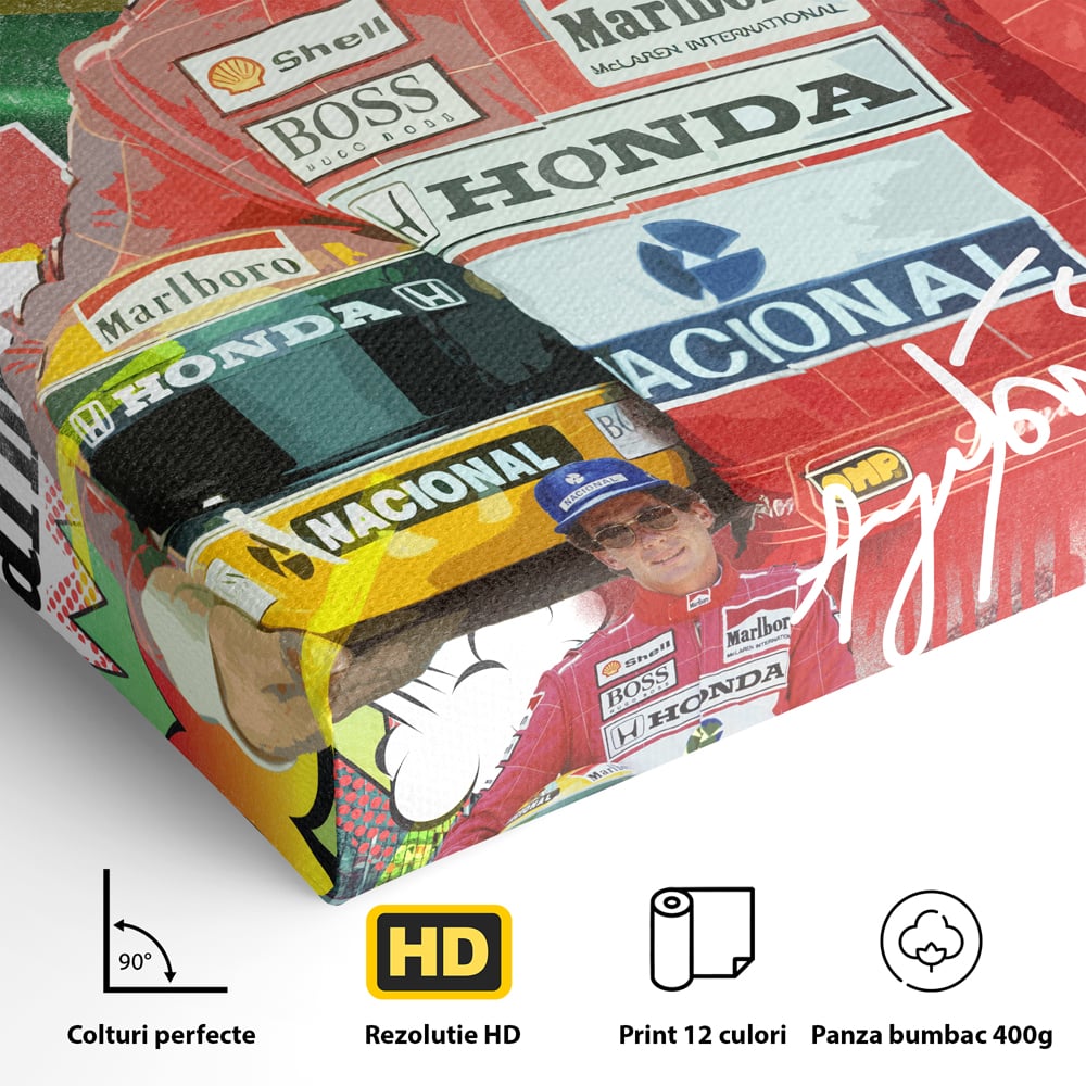 Leinwandbilder Premium LuxCanva® A1022, Ayrton Senna , Dekorativ, Pilotenfluch, Formel 1, Champion, Lebendige Farben