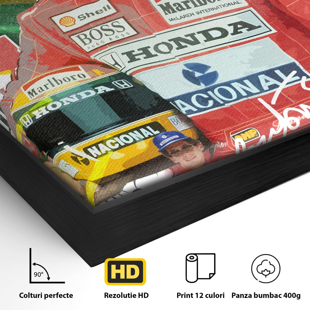 Leinwandbilder Premium LuxCanva® A1022, Ayrton Senna , Dekorativ, Pilotenfluch, Formel 1, Champion, Lebendige Farben