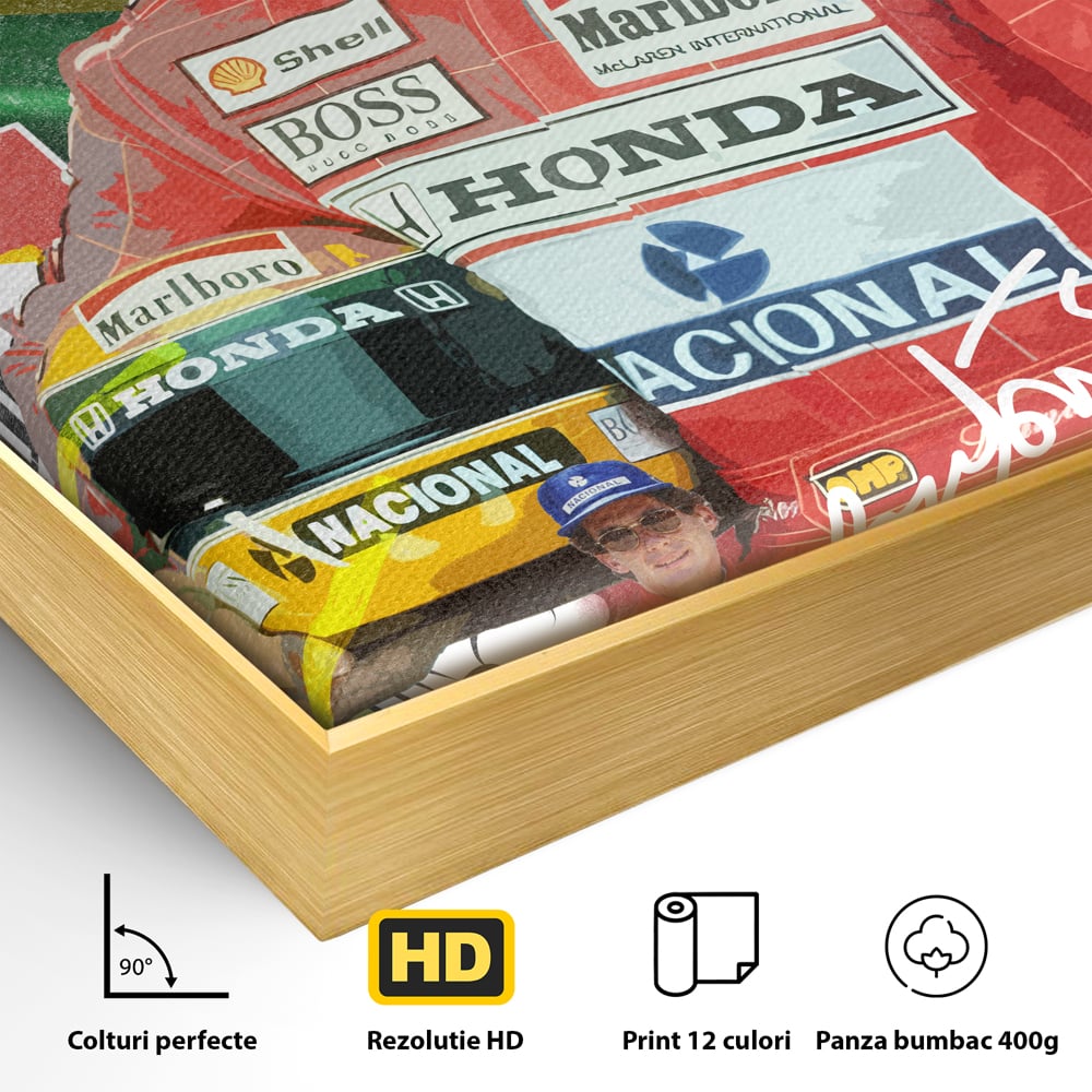 Leinwandbilder Premium LuxCanva® A1022, Ayrton Senna , Dekorativ, Pilotenfluch, Formel 1, Champion, Lebendige Farben