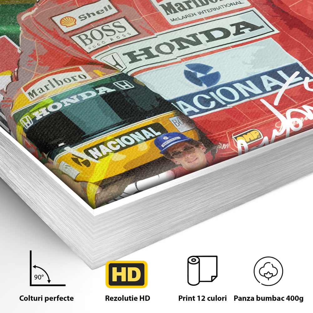 Leinwandbilder Premium LuxCanva® A1022, Ayrton Senna , Dekorativ, Pilotenfluch, Formel 1, Champion, Lebendige Farben
