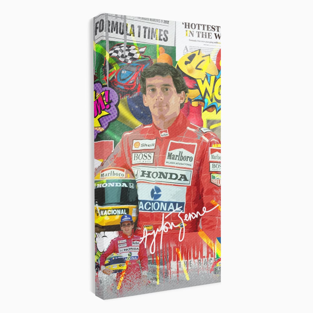 Leinwandbilder Premium LuxCanva® A1022, Ayrton Senna , Dekorativ, Pilotenfluch, Formel 1, Champion, Lebendige Farben