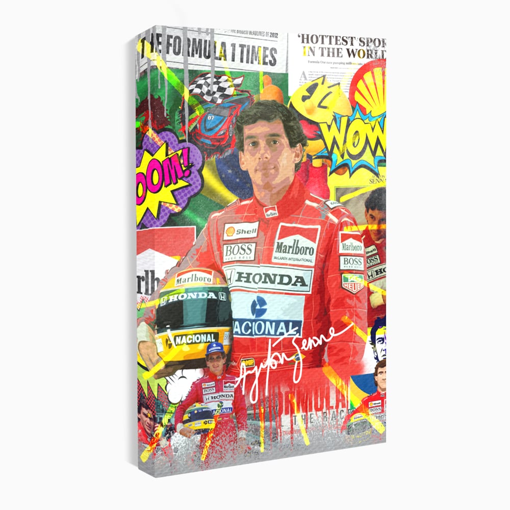 Leinwandbilder Premium LuxCanva® A1022, Ayrton Senna , Dekorativ, Pilotenfluch, Formel 1, Champion, Lebendige Farben