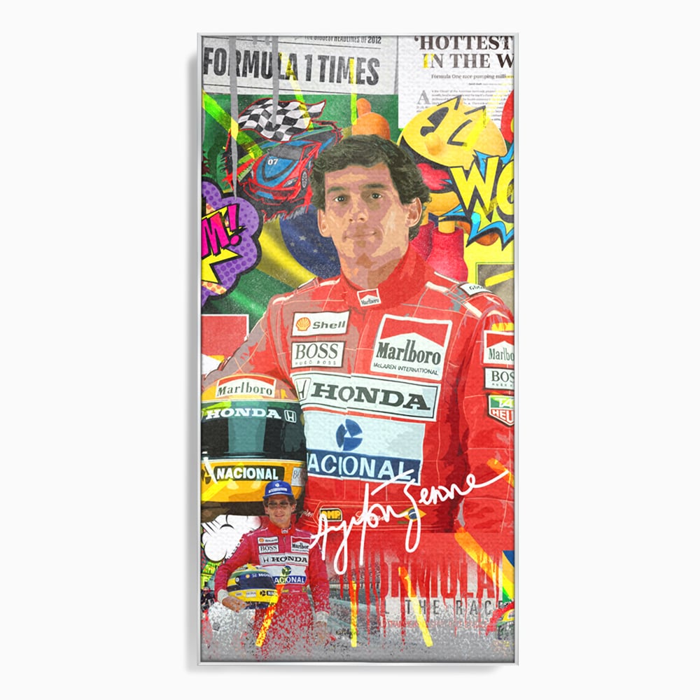 Leinwandbilder Premium LuxCanva® A1022, Ayrton Senna , Dekorativ, Pilotenfluch, Formel 1, Champion, Lebendige Farben