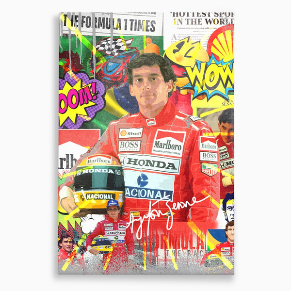 Tablou Canvas Premium LuxCanva® A1022, Ayrton Senna , Decorativ, Pilot Curse, Formula 1, Campion, Culori Vibrante