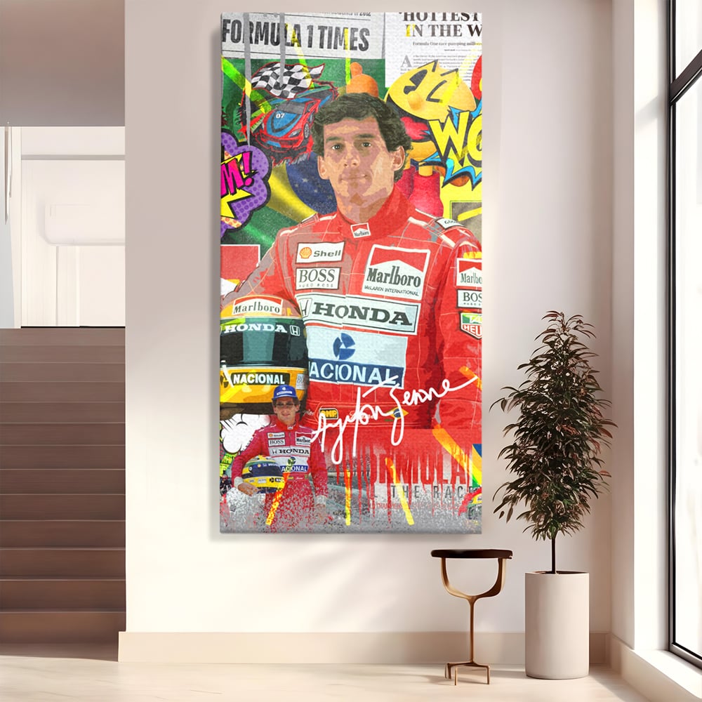 Leinwandbilder Premium LuxCanva® A1022, Ayrton Senna , Dekorativ, Pilotenfluch, Formel 1, Champion, Lebendige Farben