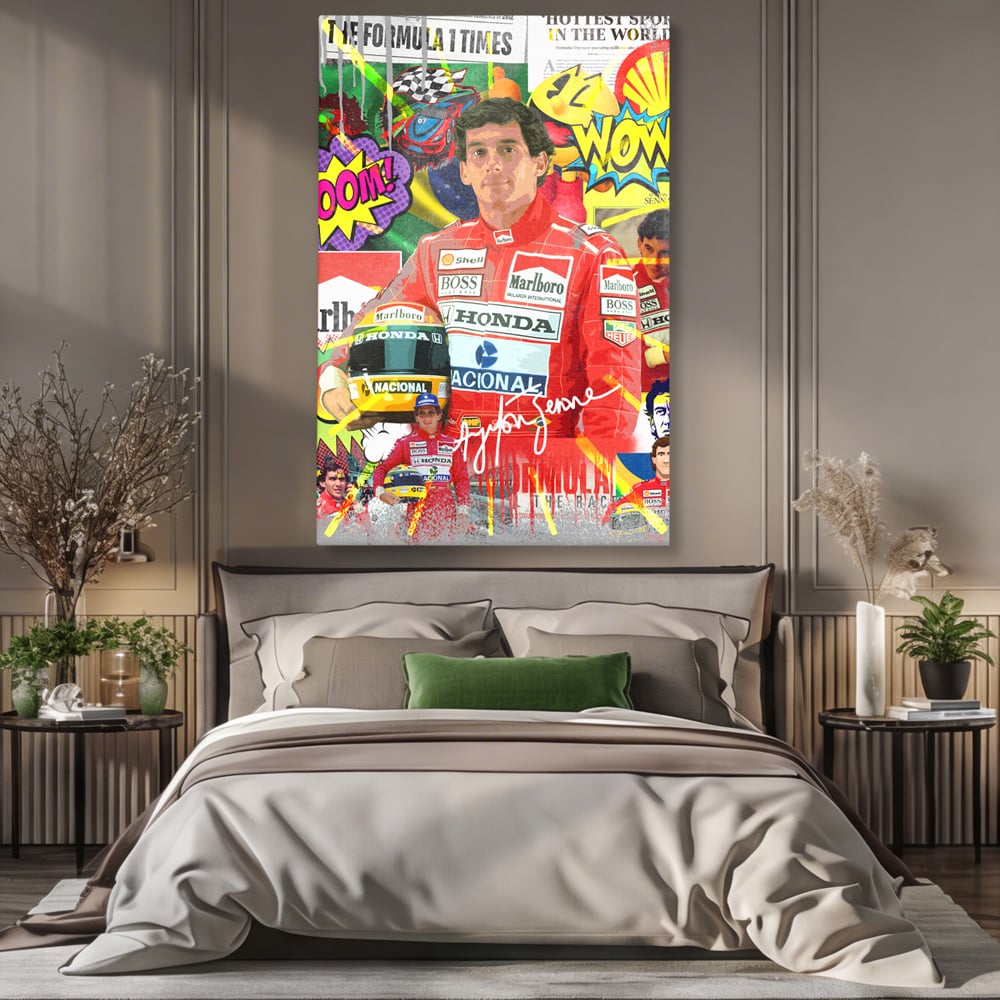 Leinwandbilder Premium LuxCanva® A1022, Ayrton Senna , Dekorativ, Pilotenfluch, Formel 1, Champion, Lebendige Farben