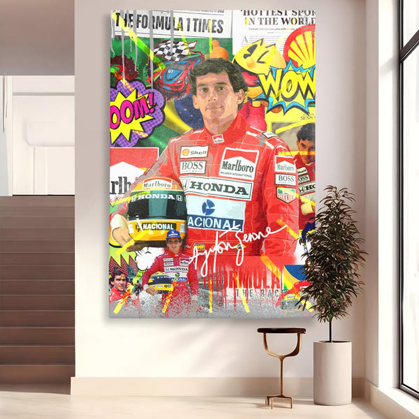 Tablou Canvas Premium LuxCanva® A1022, Ayrton Senna , Decorativ, Pilot Curse, Formula 1, Campion, Culori Vibrante