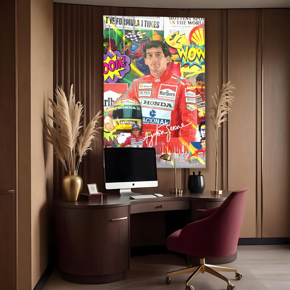 Leinwandbilder Premium LuxCanva® A1022, Ayrton Senna , Dekorativ, Pilotenfluch, Formel 1, Champion, Lebendige Farben