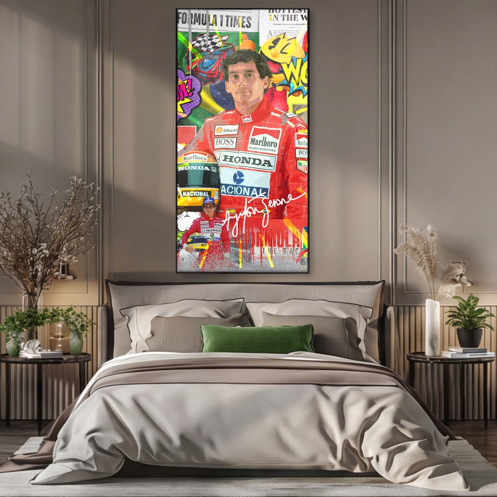Leinwandbilder Premium LuxCanva® A1022, Ayrton Senna , Dekorativ, Pilotenfluch, Formel 1, Champion, Lebendige Farben