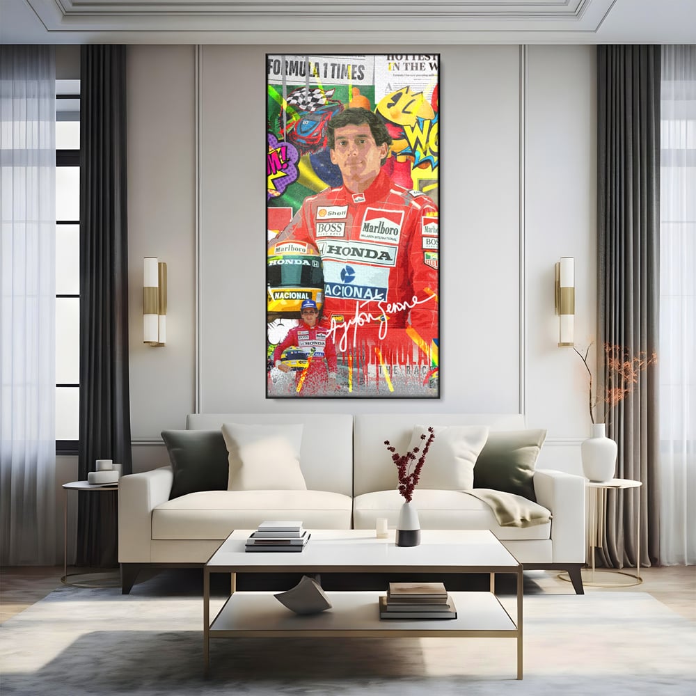 Leinwandbilder Premium LuxCanva® A1022, Ayrton Senna , Dekorativ, Pilotenfluch, Formel 1, Champion, Lebendige Farben