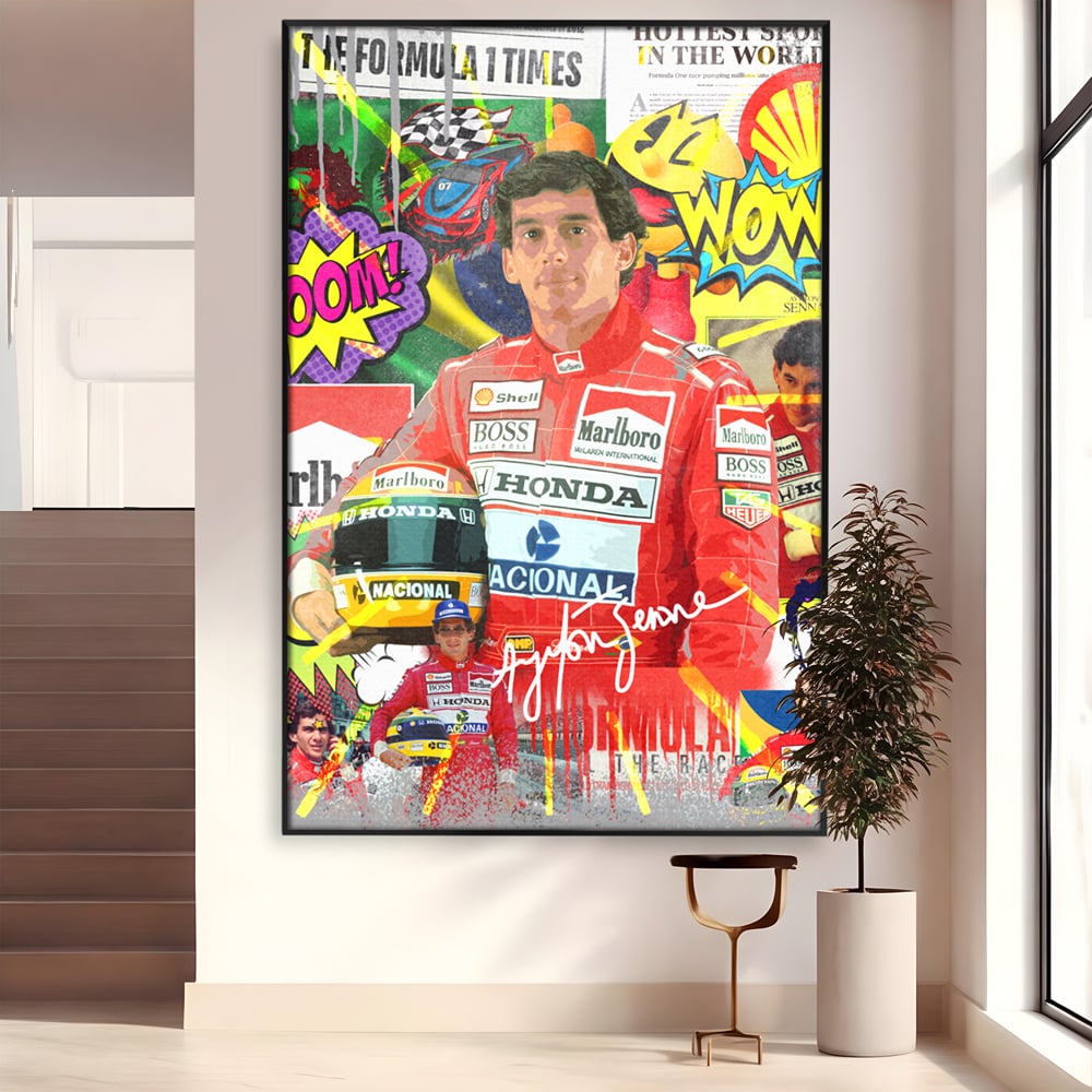 Leinwandbilder Premium LuxCanva® A1022, Ayrton Senna , Dekorativ, Pilotenfluch, Formel 1, Champion, Lebendige Farben