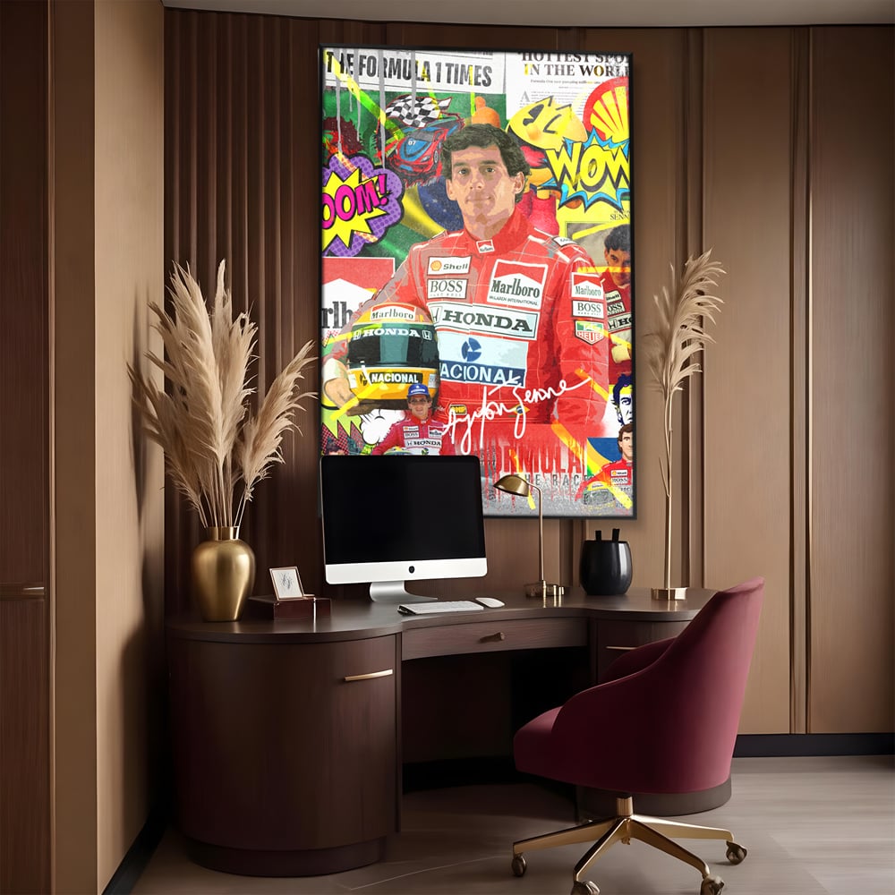 Leinwandbilder Premium LuxCanva® A1022, Ayrton Senna , Dekorativ, Pilotenfluch, Formel 1, Champion, Lebendige Farben