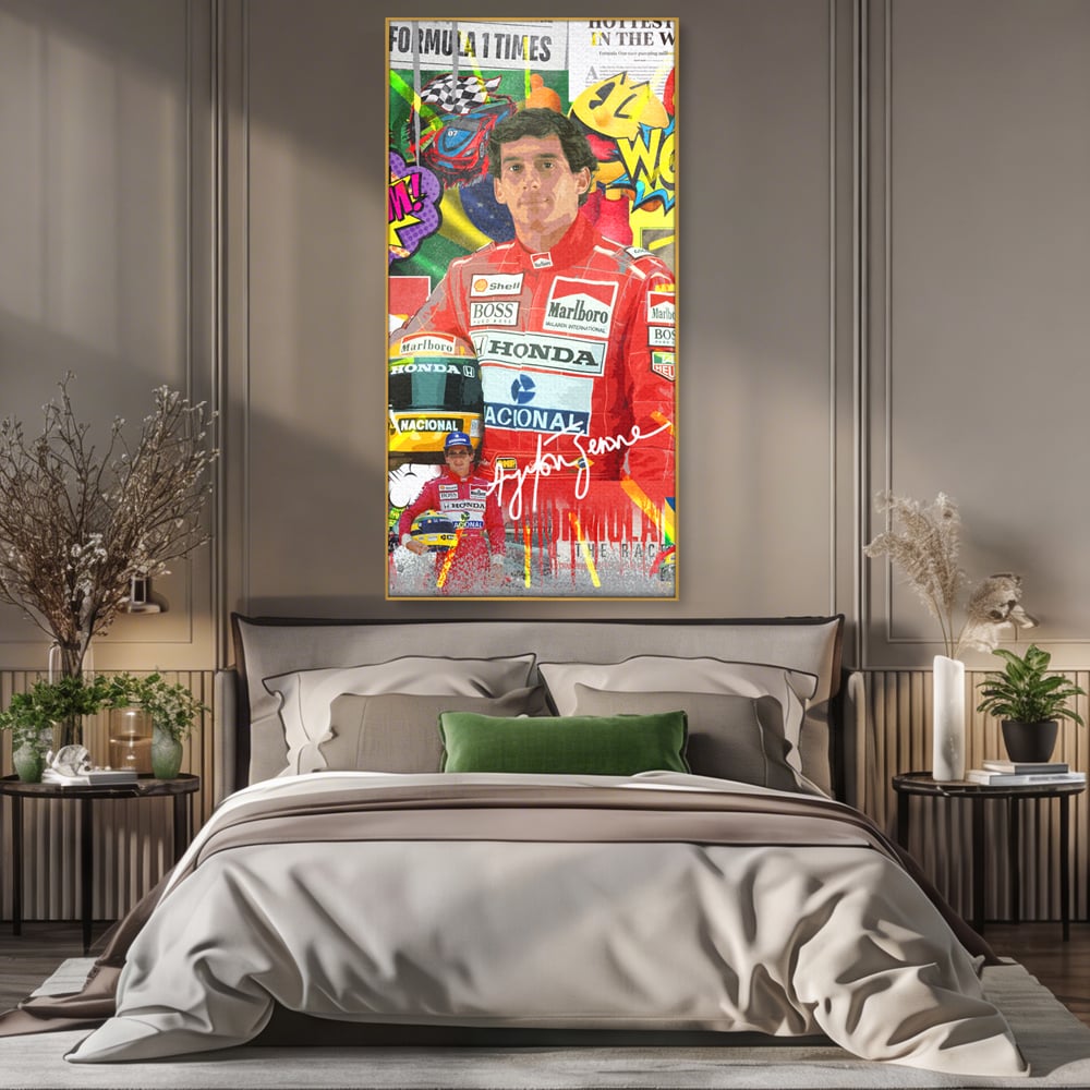 Leinwandbilder Premium LuxCanva® A1022, Ayrton Senna , Dekorativ, Pilotenfluch, Formel 1, Champion, Lebendige Farben