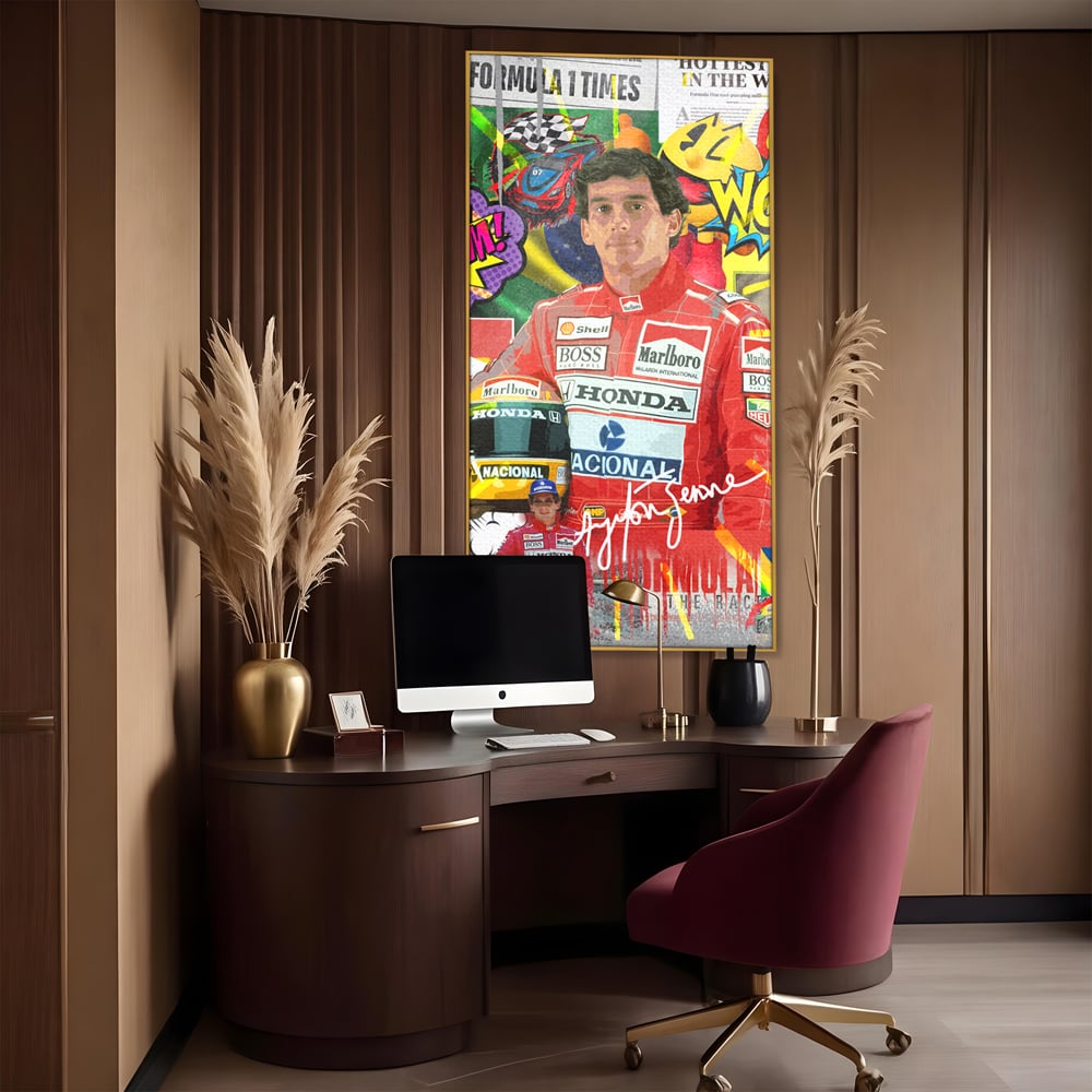 Leinwandbilder Premium LuxCanva® A1022, Ayrton Senna , Dekorativ, Pilotenfluch, Formel 1, Champion, Lebendige Farben