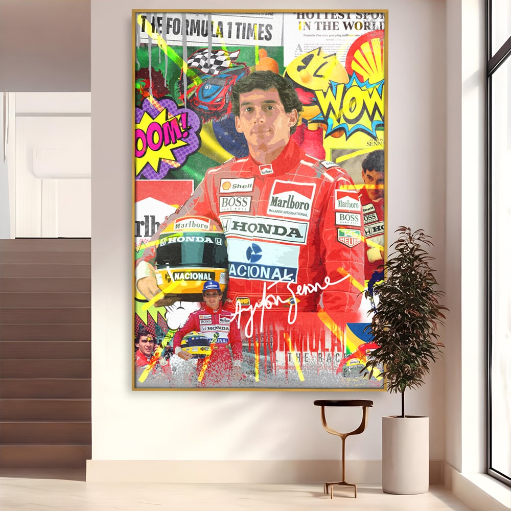 Leinwandbilder Premium LuxCanva® A1022, Ayrton Senna , Dekorativ, Pilotenfluch, Formel 1, Champion, Lebendige Farben