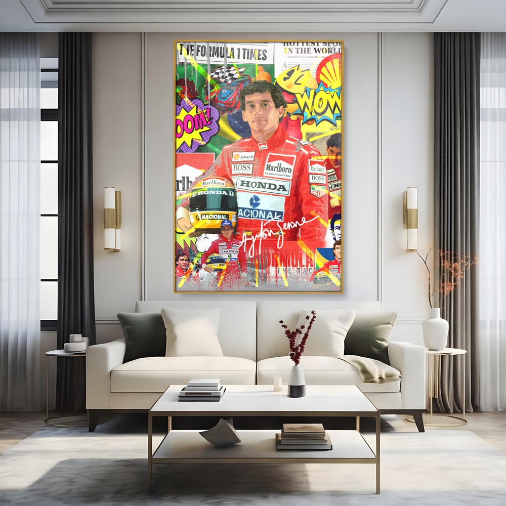 Leinwandbilder Premium LuxCanva® A1022, Ayrton Senna , Dekorativ, Pilotenfluch, Formel 1, Champion, Lebendige Farben