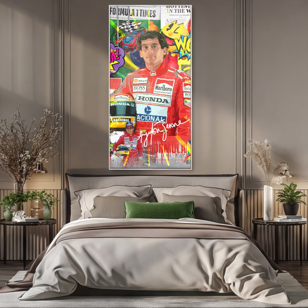 Leinwandbilder Premium LuxCanva® A1022, Ayrton Senna , Dekorativ, Pilotenfluch, Formel 1, Champion, Lebendige Farben