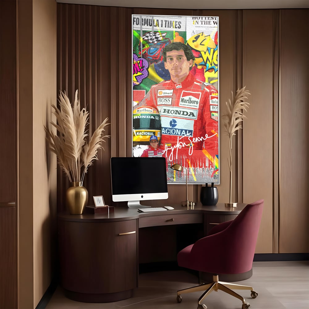 Leinwandbilder Premium LuxCanva® A1022, Ayrton Senna , Dekorativ, Pilotenfluch, Formel 1, Champion, Lebendige Farben