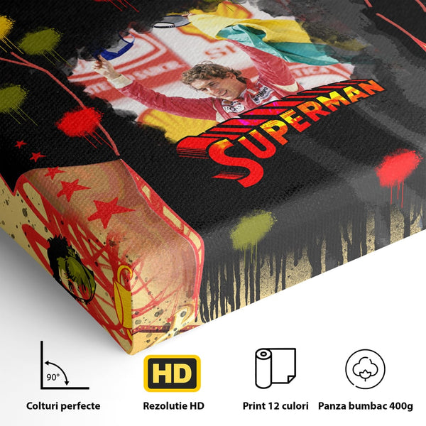 Tablou Canvas Premium LuxCanva® A1023, Ayrton Senna , Decorativ, Pilot Curse, Formula 1, Campion, Culori Vibrante