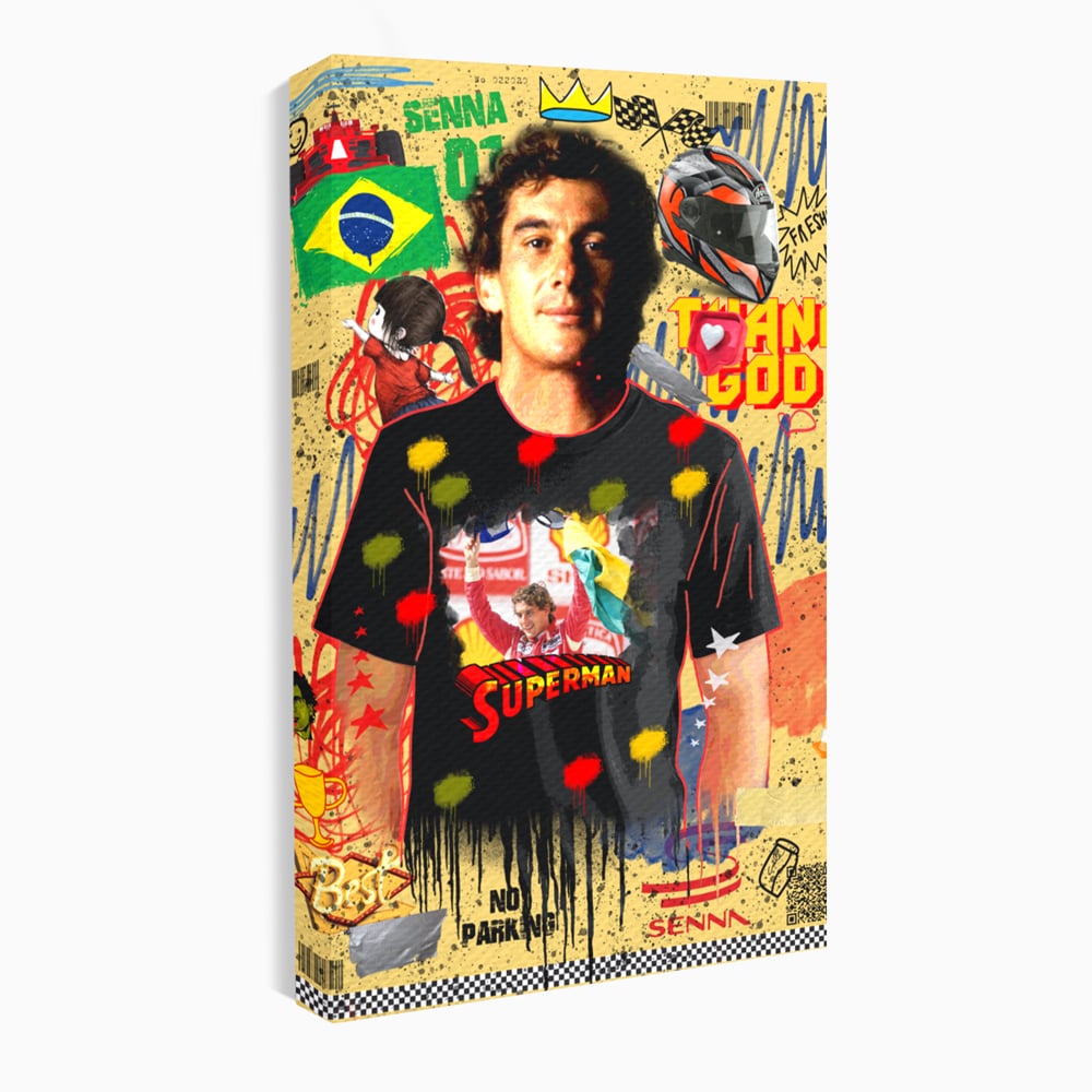 Tablou Canvas Premium LuxCanva® A1023, Ayrton Senna , Decorativ, Pilot Curse, Formula 1, Campion, Culori Vibrante