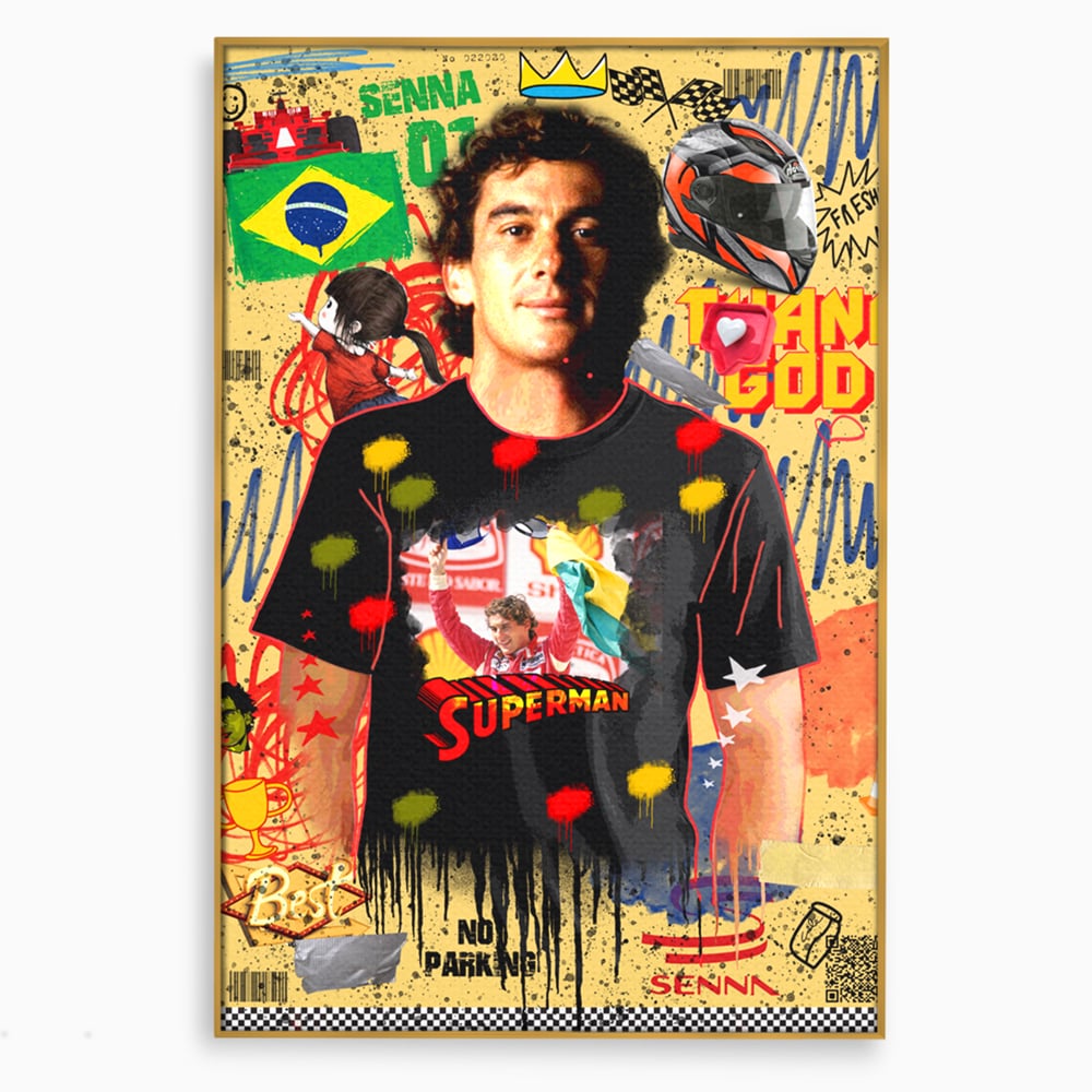 Leinwandbilder Premium LuxCanva® A1023, Ayrton Senna , Dekorativ, Pilotenfluch, Formel 1, Champion, Lebendige Farben