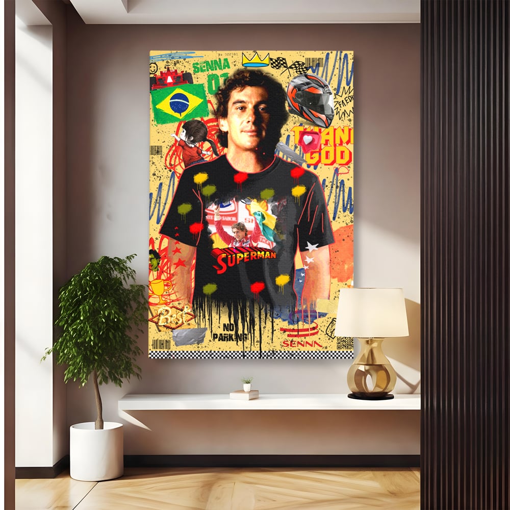 Tablou Canvas Premium LuxCanva® A1023, Ayrton Senna , Decorativ, Pilot Curse, Formula 1, Campion, Culori Vibrante