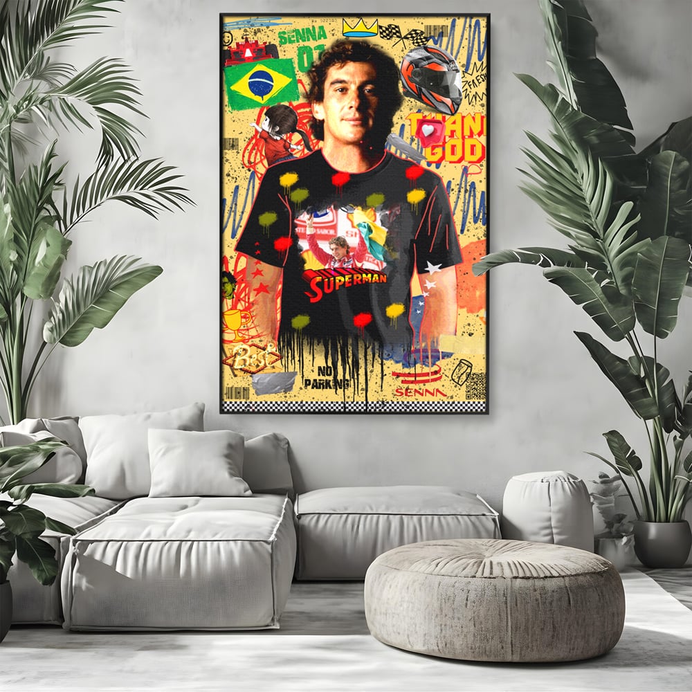 Leinwandbilder Premium LuxCanva® A1023, Ayrton Senna , Dekorativ, Pilotenfluch, Formel 1, Champion, Lebendige Farben