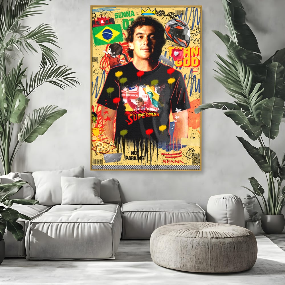 Leinwandbilder Premium LuxCanva® A1023, Ayrton Senna , Dekorativ, Pilotenfluch, Formel 1, Champion, Lebendige Farben