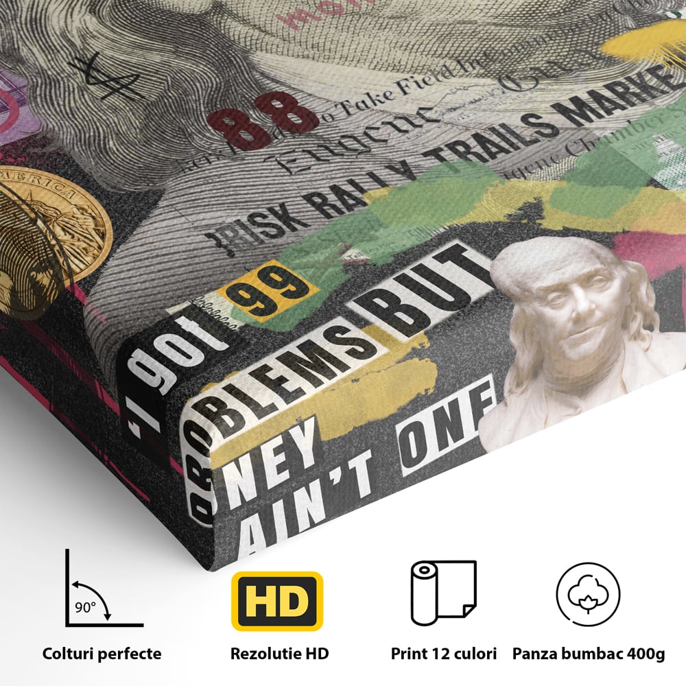 Tablou Canvas Premium LuxCanva® A1026, Benjamin Franklin , Decorativ, Politician, Motivational, Culori Vibrante