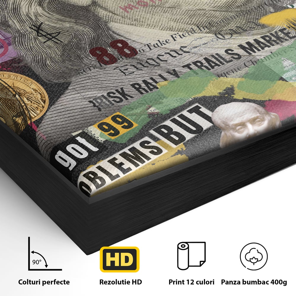 Tablou Canvas Premium LuxCanva® A1026, Benjamin Franklin , Decorativ, Politician, Motivational, Culori Vibrante