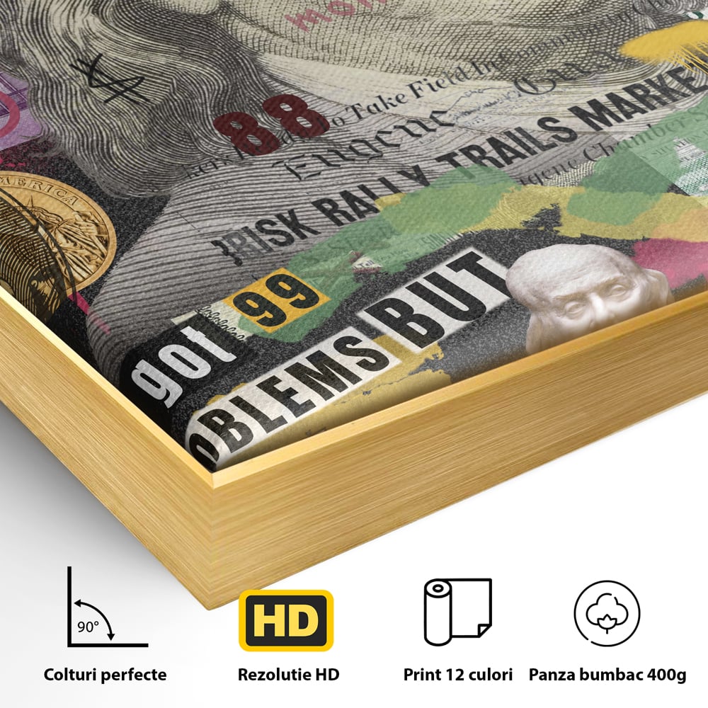 Tablou Canvas Premium LuxCanva® A1026, Benjamin Franklin , Decorativ, Politician, Motivational, Culori Vibrante