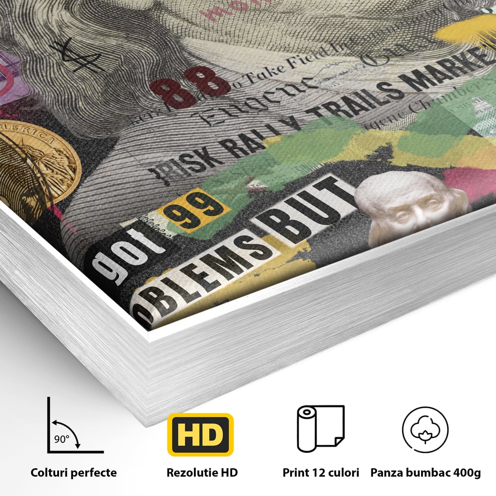 Tablou Canvas Premium LuxCanva® A1026, Benjamin Franklin , Decorativ, Politician, Motivational, Culori Vibrante