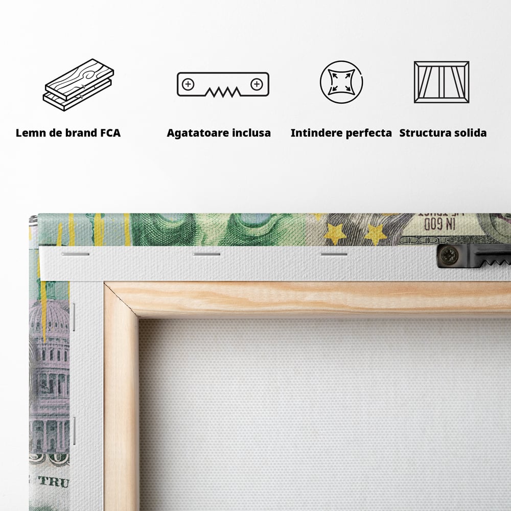 Tablou Canvas Premium LuxCanva® A1026, Benjamin Franklin , Decorativ, Politician, Motivational, Culori Vibrante