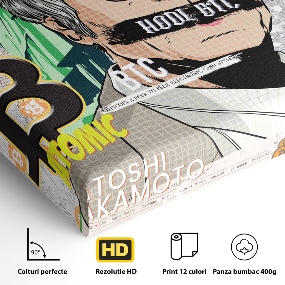 Tablou Canvas Premium, LuxCanva® A1027, Bitcoin, Decorativ, Criptomoneda, BTC, Motivational, Culori Vibrante