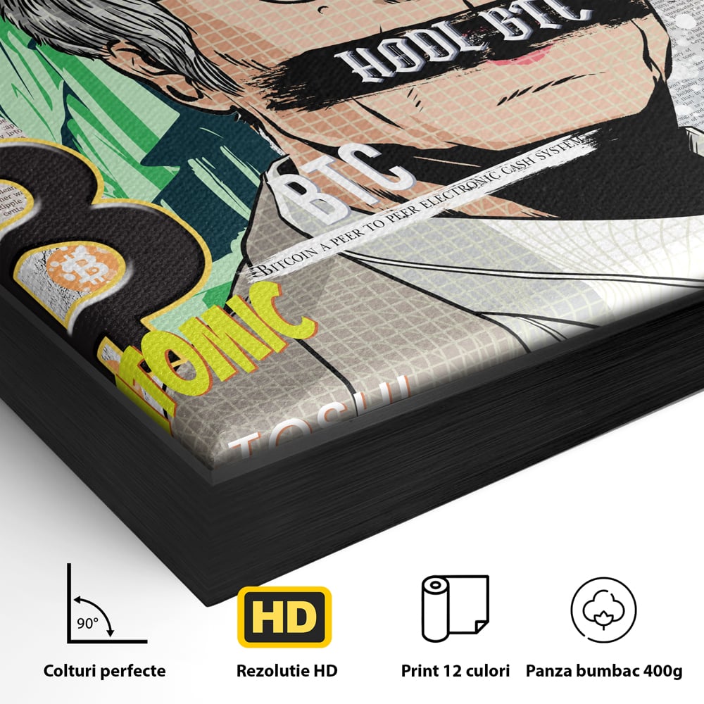 Tablou Canvas Premium, LuxCanva® A1027, Bitcoin, Decorativ, Criptomoneda, BTC, Motivational, Culori Vibrante