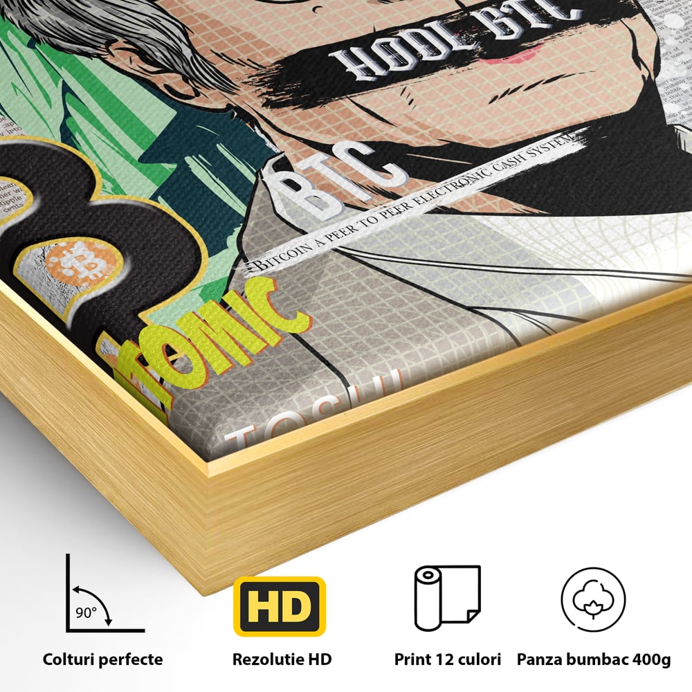 Tablou Canvas Premium, LuxCanva® A1027, Bitcoin, Decorativ, Criptomoneda, BTC, Motivational, Culori Vibrante