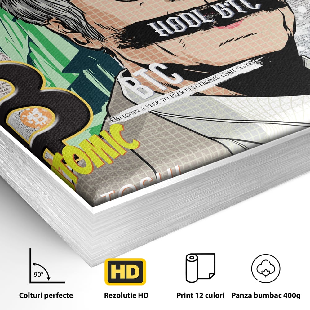 Tablou Canvas Premium, LuxCanva® A1027, Bitcoin, Decorativ, Criptomoneda, BTC, Motivational, Culori Vibrante