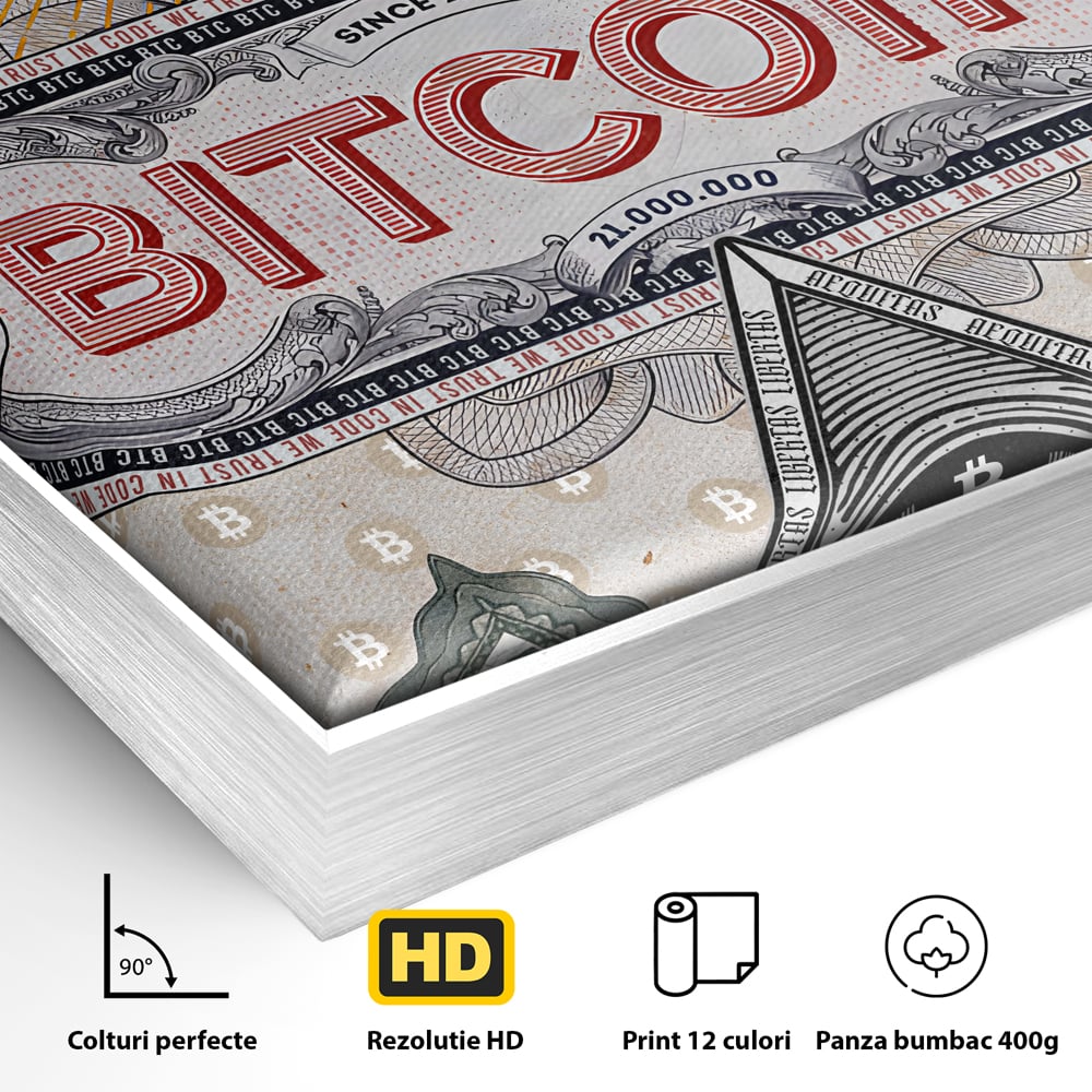 Tablou Canvas Premium LuxCanva® A1028, Bitcoin , Decorativ, Criptomoneda, BTC, Motivational, Culori Vibrante