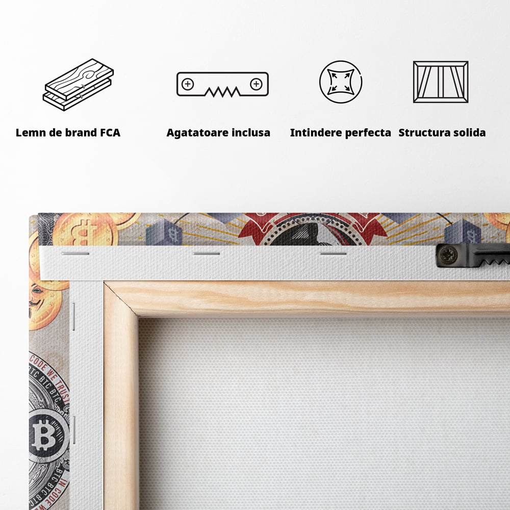 Tablou Canvas Premium LuxCanva® A1028, Bitcoin , Decorativ, Criptomoneda, BTC, Motivational, Culori Vibrante