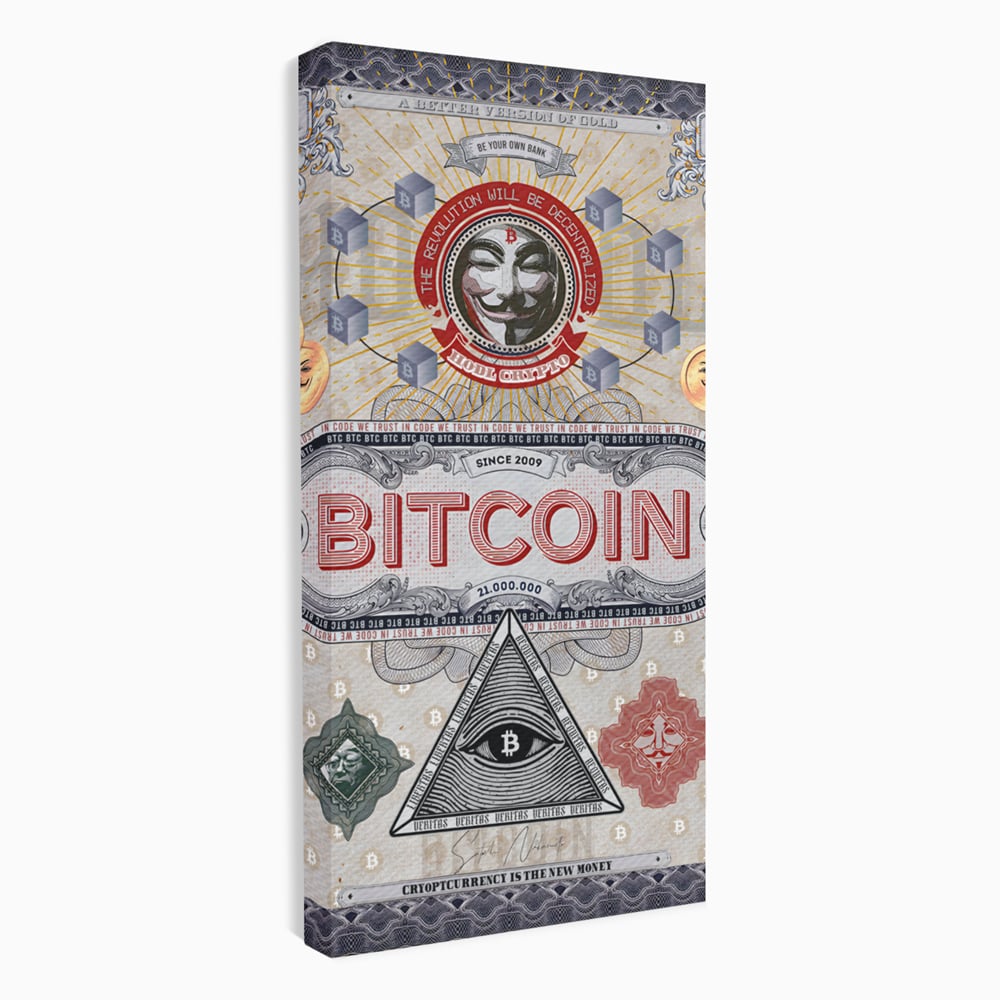 Tablou Canvas Premium LuxCanva® A1028, Bitcoin , Decorativ, Criptomoneda, BTC, Motivational, Culori Vibrante