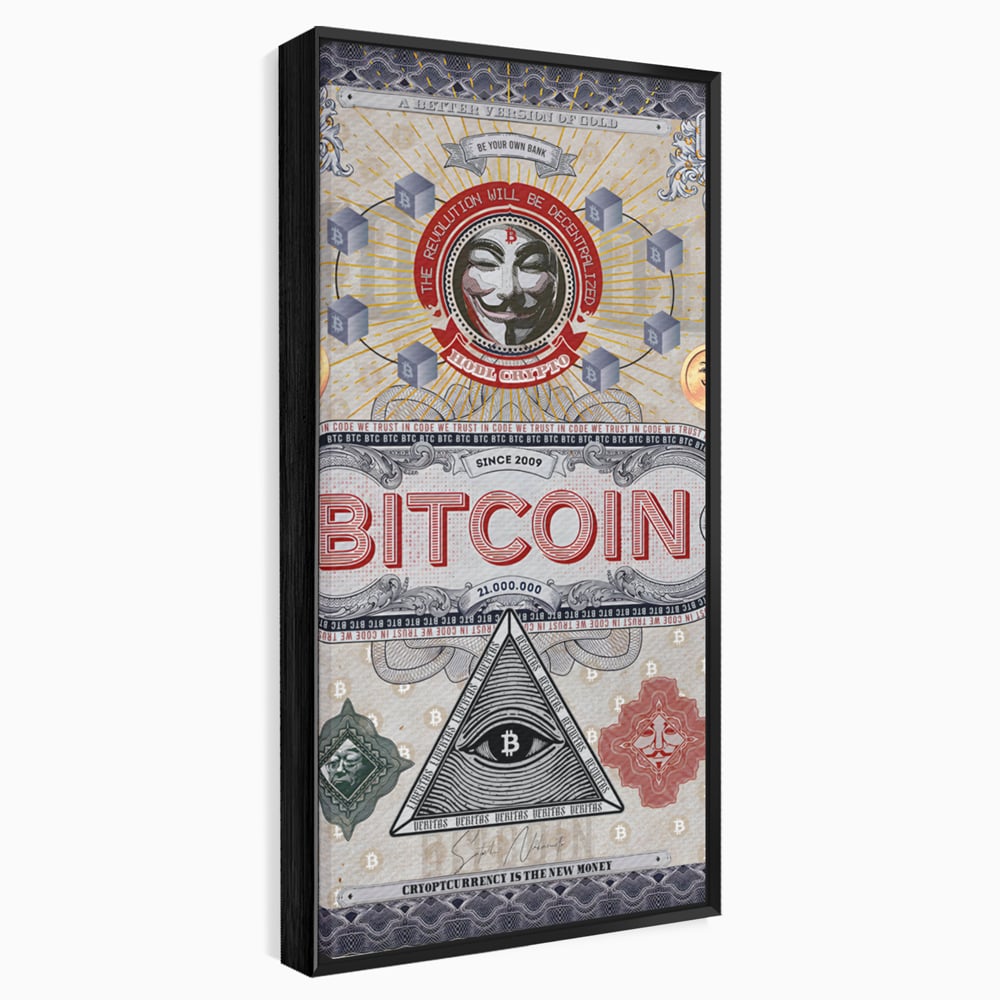 Tablou Canvas Premium LuxCanva® A1028, Bitcoin , Decorativ, Criptomoneda, BTC, Motivational, Culori Vibrante