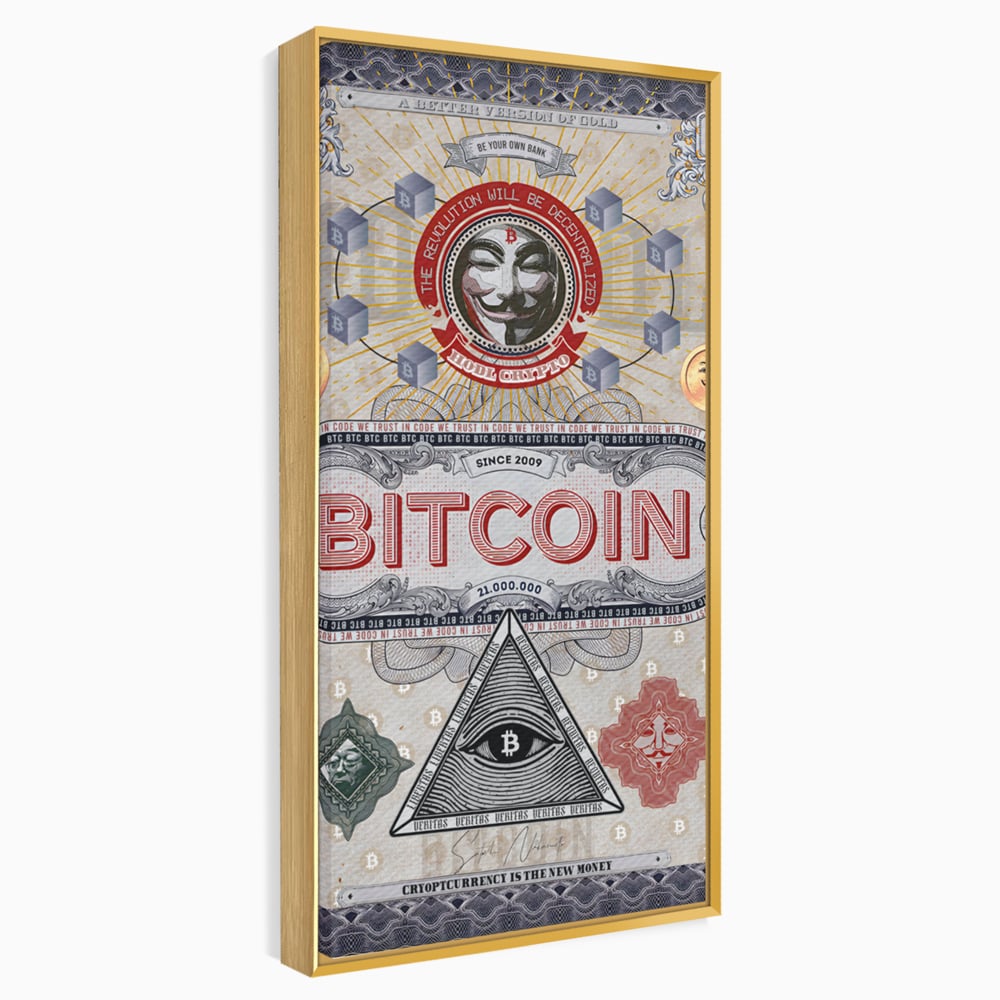 Tablou Canvas Premium LuxCanva® A1028, Bitcoin , Decorativ, Criptomoneda, BTC, Motivational, Culori Vibrante