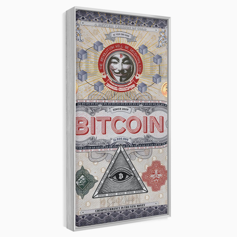 Tablou Canvas Premium LuxCanva® A1028, Bitcoin , Decorativ, Criptomoneda, BTC, Motivational, Culori Vibrante