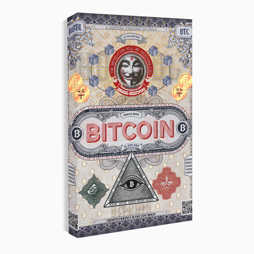 Tablou Canvas Premium LuxCanva® A1028, Bitcoin , Decorativ, Criptomoneda, BTC, Motivational, Culori Vibrante