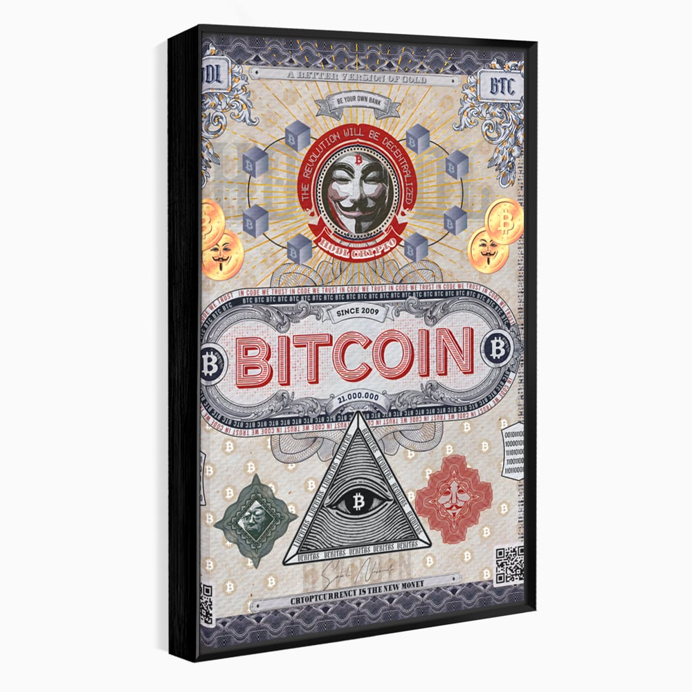 Tablou Canvas Premium LuxCanva® A1028, Bitcoin , Decorativ, Criptomoneda, BTC, Motivational, Culori Vibrante