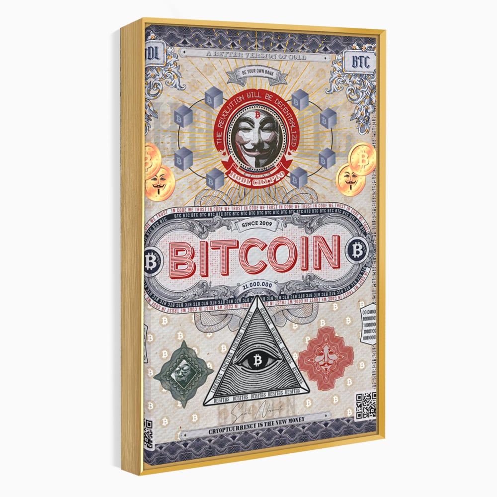 Tablou Canvas Premium LuxCanva® A1028, Bitcoin , Decorativ, Criptomoneda, BTC, Motivational, Culori Vibrante