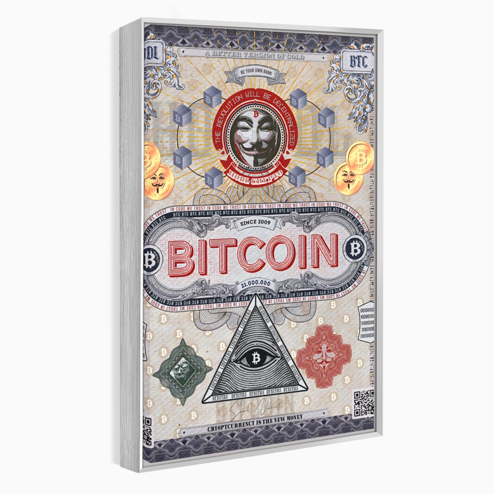 Tablou Canvas Premium LuxCanva® A1028, Bitcoin , Decorativ, Criptomoneda, BTC, Motivational, Culori Vibrante
