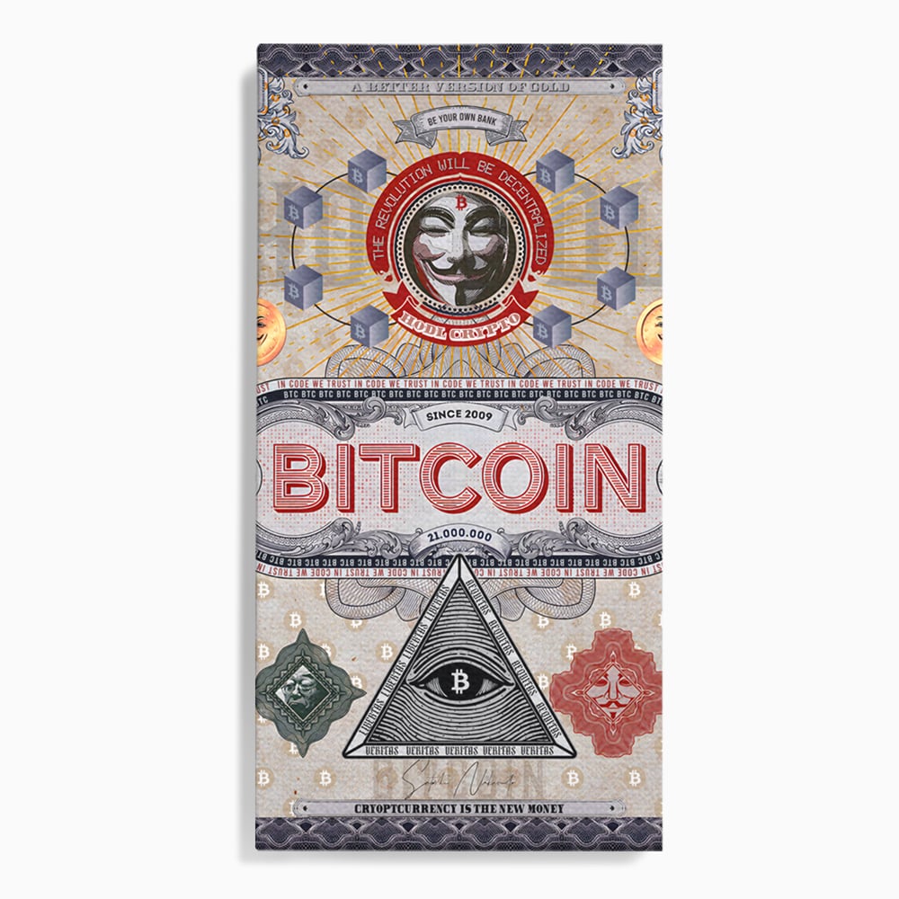 Tablou Canvas Premium LuxCanva® A1028, Bitcoin , Decorativ, Criptomoneda, BTC, Motivational, Culori Vibrante