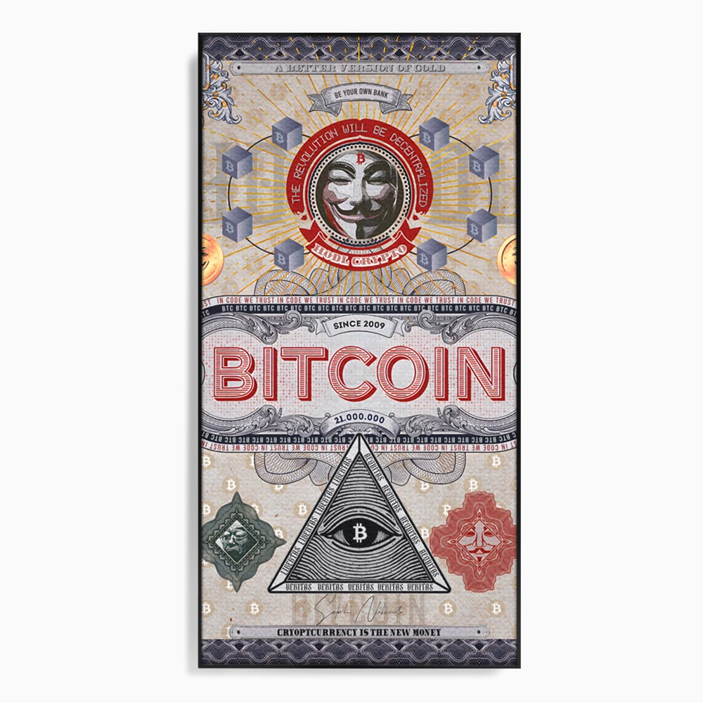 Tablou Canvas Premium LuxCanva® A1028, Bitcoin , Decorativ, Criptomoneda, BTC, Motivational, Culori Vibrante