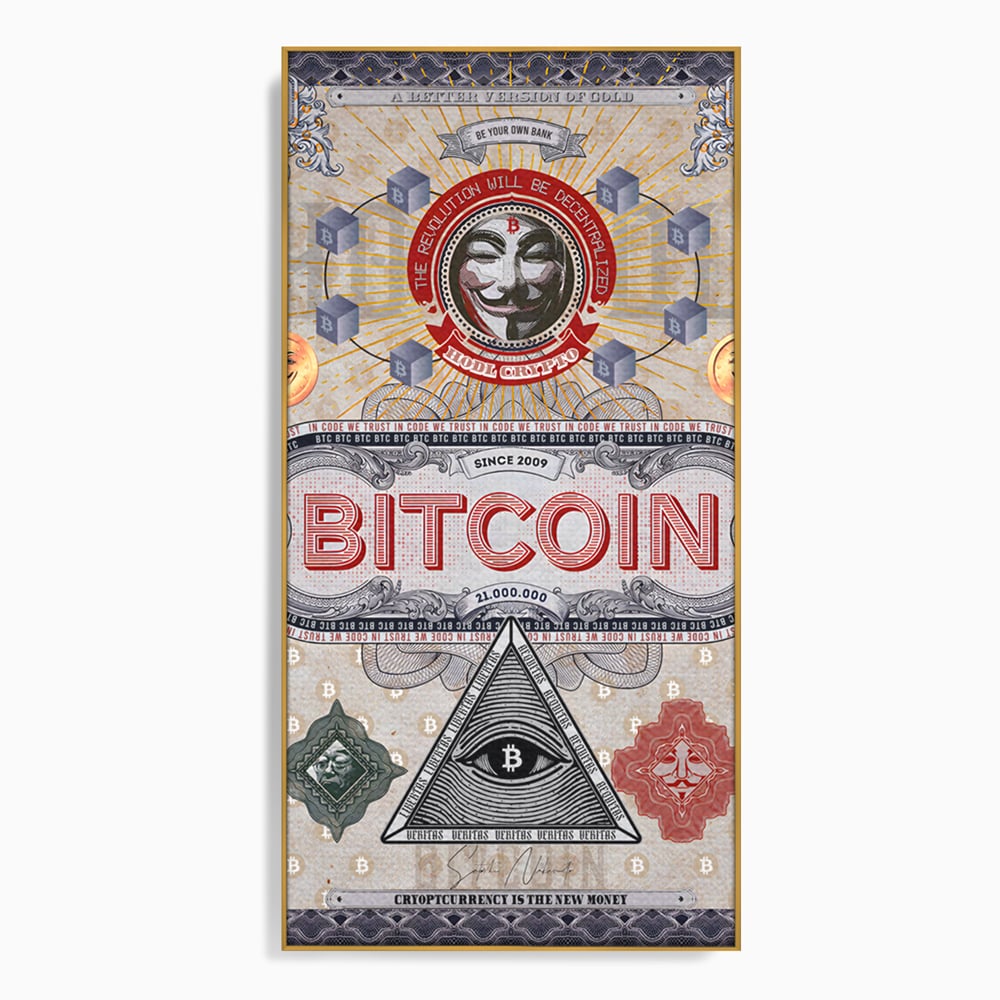 Tablou Canvas Premium LuxCanva® A1028, Bitcoin , Decorativ, Criptomoneda, BTC, Motivational, Culori Vibrante